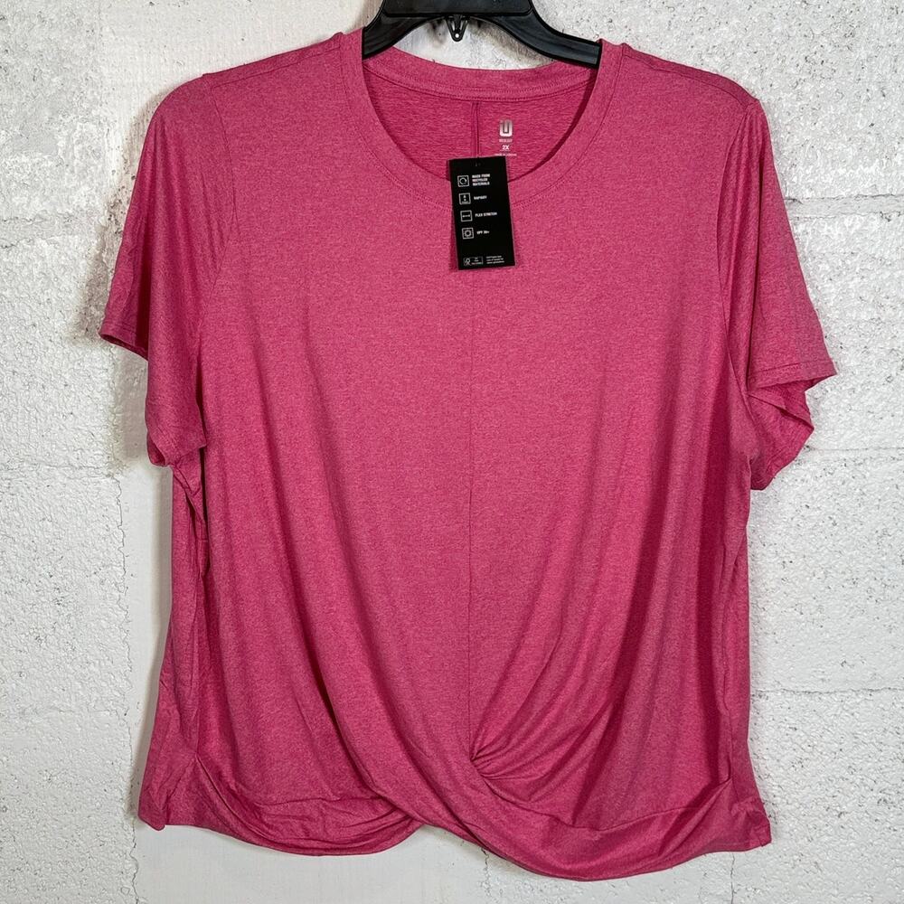 ID Ideology Plus Size Active Solid Twist-Front Top, Pink Dragon 2X